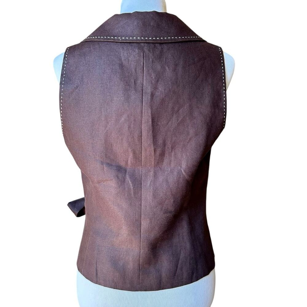 Talbots Chocolate Brown Linen-Blend Wrap Vest with Side Tie - Picture 5 of 9